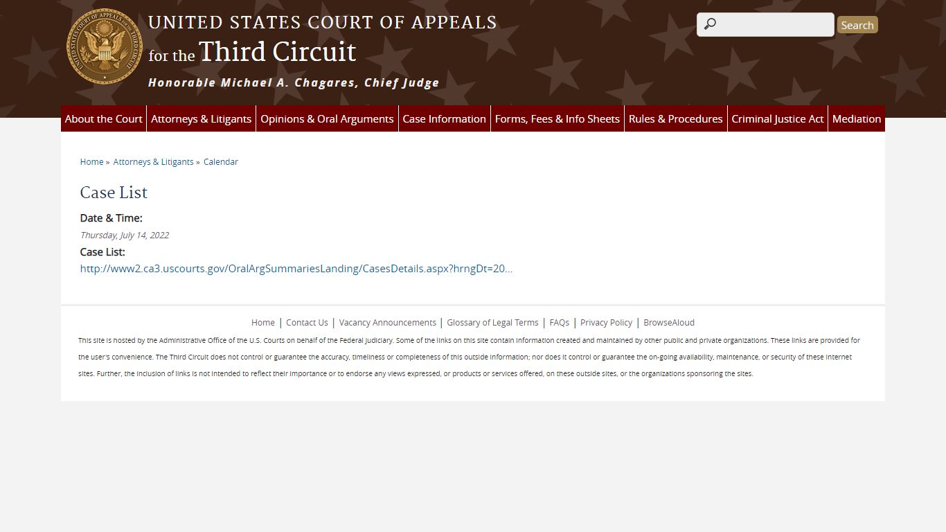 Case List | Third Circuit | United States Court of Appeals